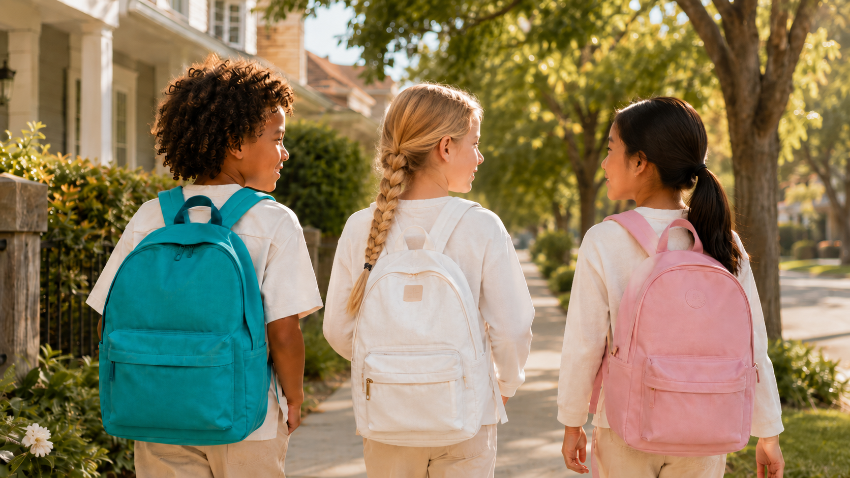 Image of three children walking to school 