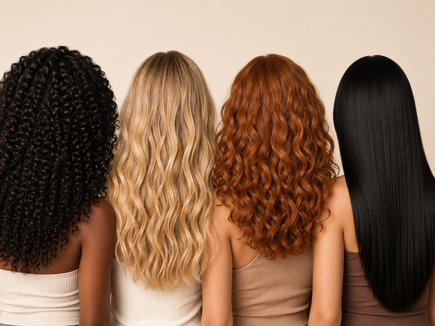 Four hair models representing their "after" hair styles after using Giovanni products. 