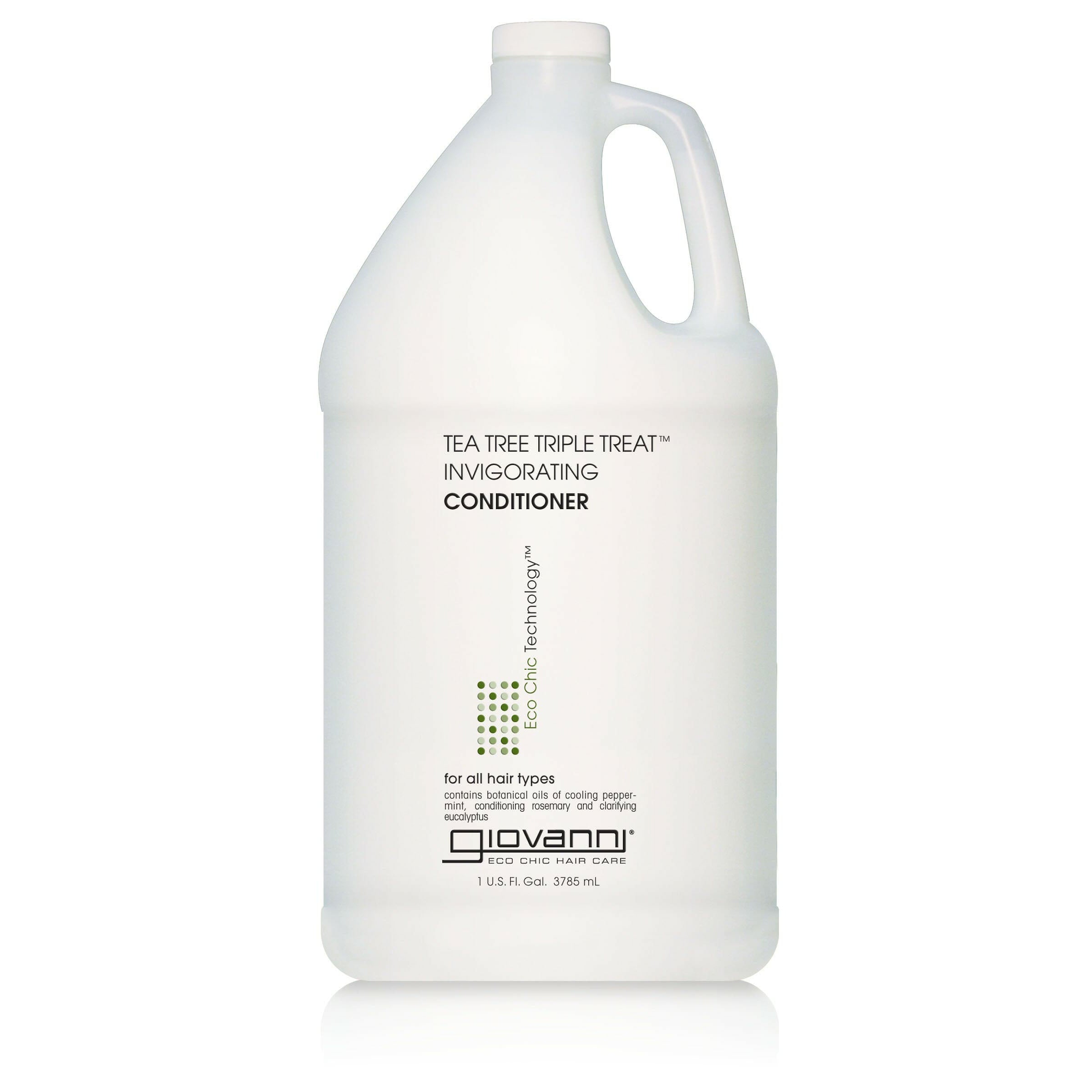 for all hair types - A gallon-sized bottle of Giovanni TEA TREE TRIPLE TREAT INVIGORATING CONDITIONER