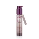 A bottle of Giovanni Cosmetics 2chic® ULTRA-SLEEK HAIR & BODY SUPER POTION OIL with a purple pump dispenser and small tag, in a metallic bottle for all hair and skin types.