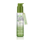A green and white bottle of Giovanni Cosmetics 2chic® ULTRA-MOIST SUPER POTION ANTI-FRIZZ & BINDING SERUM OIL for dry or damaged hair, with avocado oil, a pump dispenser, and a neck tag.