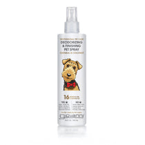 The Giovanni Cosmetics PROFESSIONAL PET DEODORIZING & FINISHING SPRAY - OATMEAL & COCONUT comes in a white bottle with a white label, perfect for freshening your pet and eliminating odors.