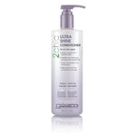 Giovanni Cosmetics 2chic® ULTRA-SHINE CONDITIONER (available in 2 sizes) comes in a white bottle with purple accents and a pump. The formula, with tsubaki and white tea, suits all hair types and helps manage frizz for natural shine.