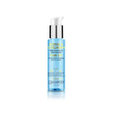 A clear blue bottle of Giovanni Cosmetics BIOTIN & COLLAGEN REBONDING & RESTORING HAIR OIL with a white pump dispenser boosts hair volume and strength, designed for hair and scalp care, shown against a white background.