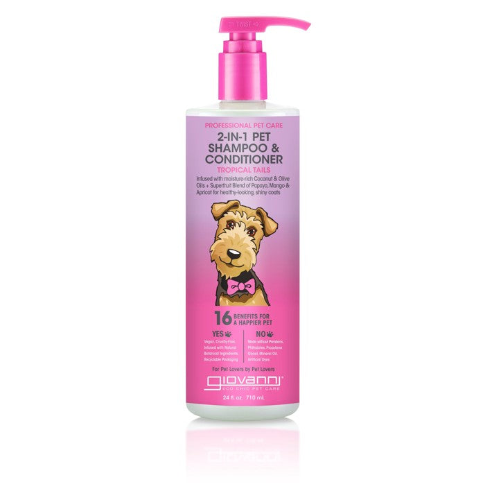 for all (dog) fur types - Bottle of Giovanni 2-in-1 pet shampoo and conditioner on a white background