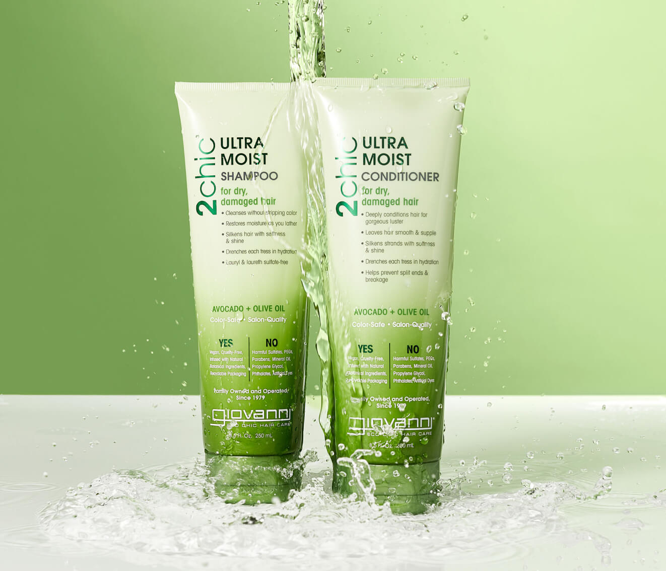Giovanni 2Chic Ultra Moist Shampoo and Conditioner bottles