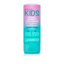 Giovanni Cosmetics’ ECO CHIC® KIDS STYLING TAMING & CURL CREAM comes in a pink-to-blue gradient bottle, ideal for curling and taming delicate, textured kids’ hair. The label features "No Animal Testing" and "Salon Quality.