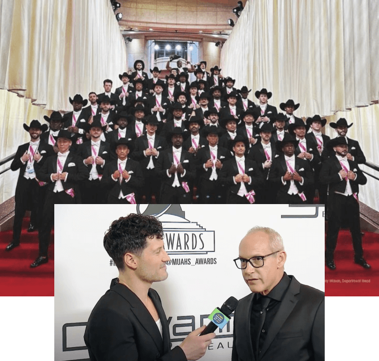 Group of dancing Ken's and Giovanni James Guidotti being interviewed on the red carpet