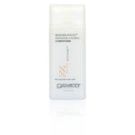 A white travel-size bottle of Giovanni Cosmetics 50:50 BALANCED™ HYDRATING-CALMING CONDITIONER for normal to dry hair features minimal text, orange accents, and packaging that promotes eco chic technology and organic hair care.