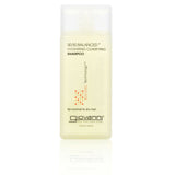 A travel-size clear plastic bottle of Giovanni Cosmetics 50:50 BALANCED™ HYDRATING-CLARIFYING SHAMPOO, color-safe and hydrating for normal to dry hair, features a white cap and minimalist black text.