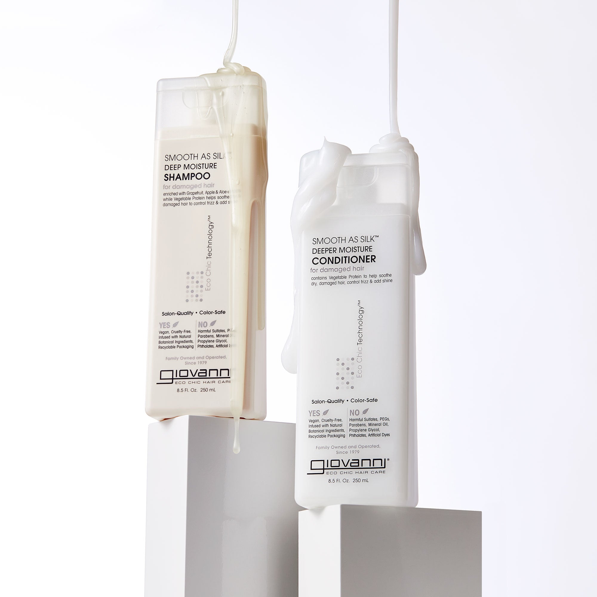 Bottles of Smooth as Silk Shampoo and Conditioner
