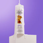 Bottle of Giovanni 2-in-1 Pet Shampoo & Conditioner on a purple background
