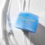 Blue container of Giovanni biotin and collagen hair mask on a white background