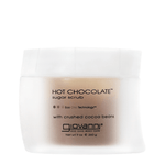 A white plastic jar labeled HOT CHOCOLATE™ SUGAR SCRUB by Giovanni Cosmetics, featuring crushed cocoa beans as a decadent body exfoliator, comes in a 9 oz (260 g) size with Eco Chic Technology.