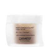 A white plastic jar labeled HOT CHOCOLATE™ SUGAR SCRUB by Giovanni Cosmetics, featuring crushed cocoa beans as a decadent body exfoliator, comes in a 9 oz (260 g) size with Eco Chic Technology.
