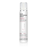 A bottle of Giovanni hair texturizing spray with white and silver label, designed for hairstyling and finishing.