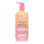 Bottle of Eco Chic Kids Citrus Splash shampoo and conditioner on a white background