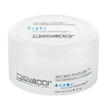 A white plastic jar of Giovanni Cosmetics WICKED TEXTURE™ THE DEFINITION OF POMADE, with black and blue text on the lid and side, vegan, net weight 2 oz (57 g).
