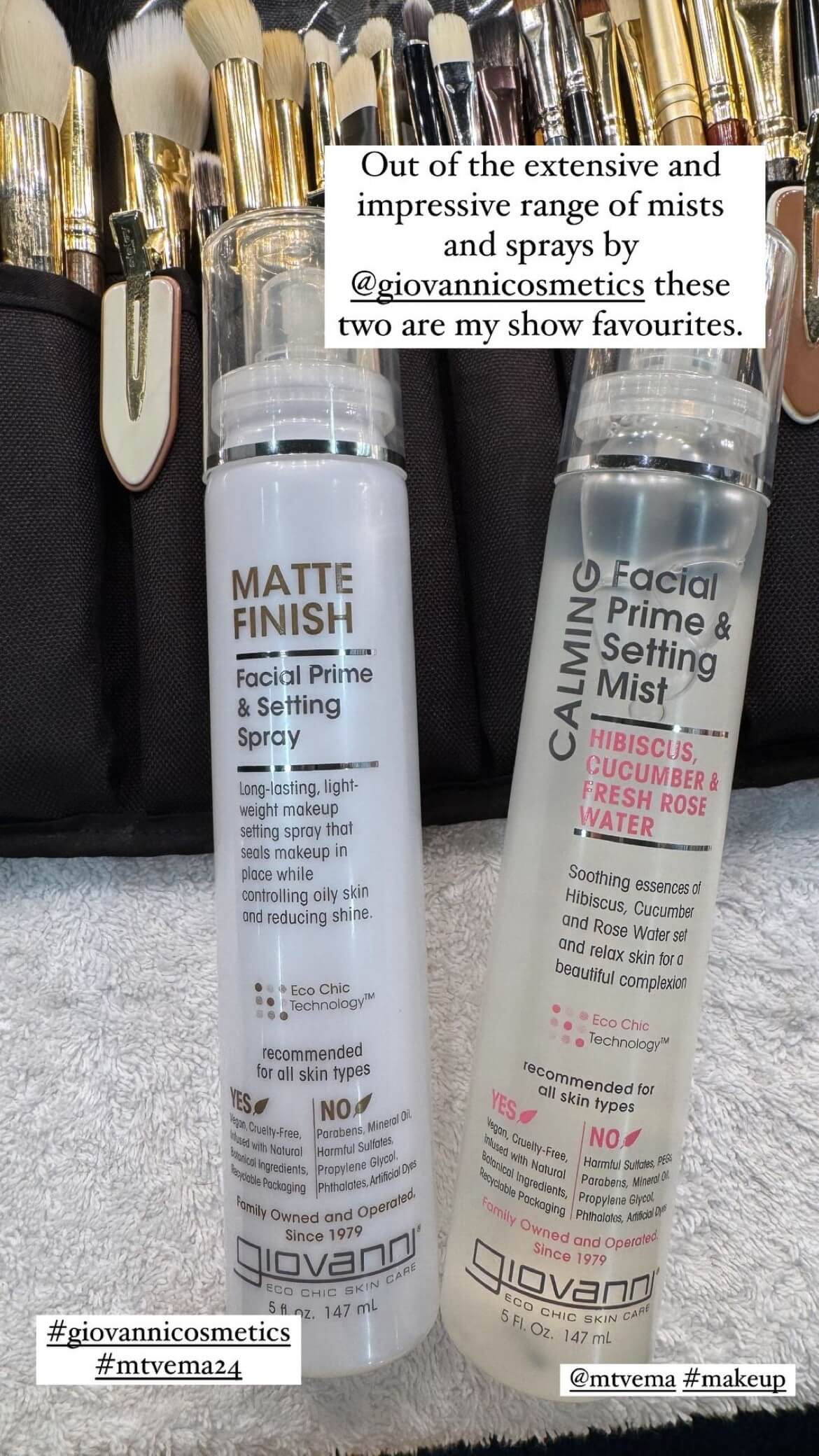 Giovanni Matte Finish Facial Prime & Setting Spray and Calming Facial Prime & Setting Mist