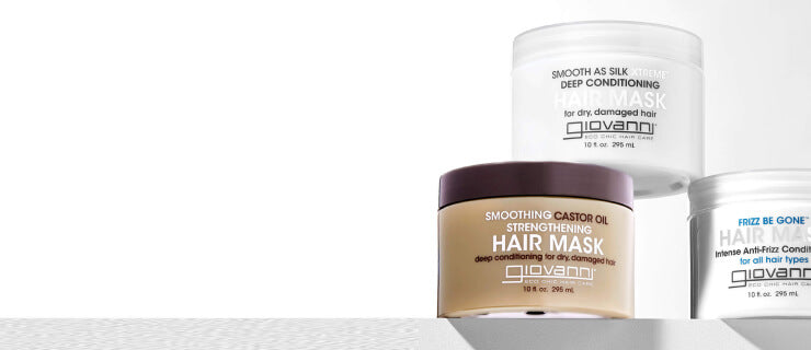 Jars of Giovanni Hair Mask products on a white background