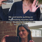 Me and bestie putting on the finishing touches with 2Chic Repairing Super Potion Hair Oil Serum