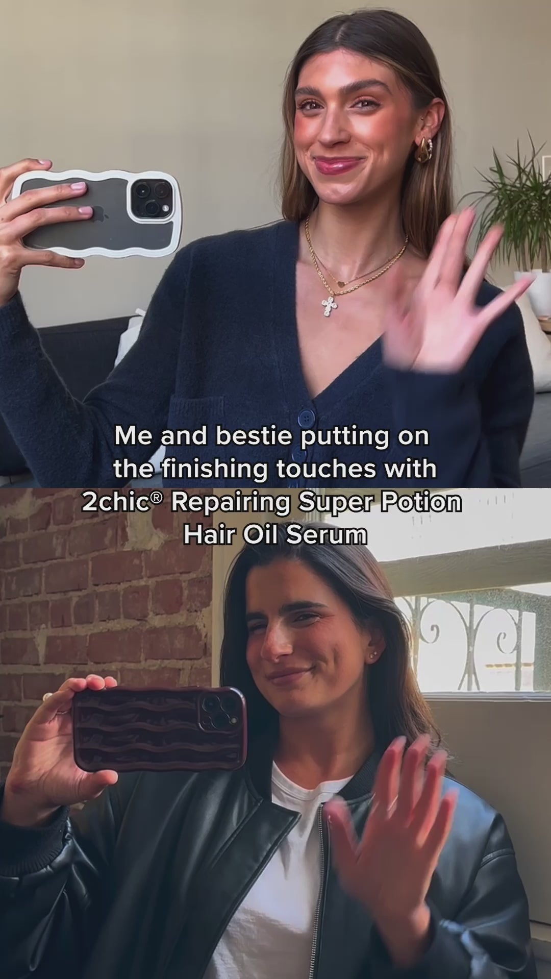 Me and bestie putting on the finishing touches with 2Chic Repairing Super Potion Hair Oil Serum