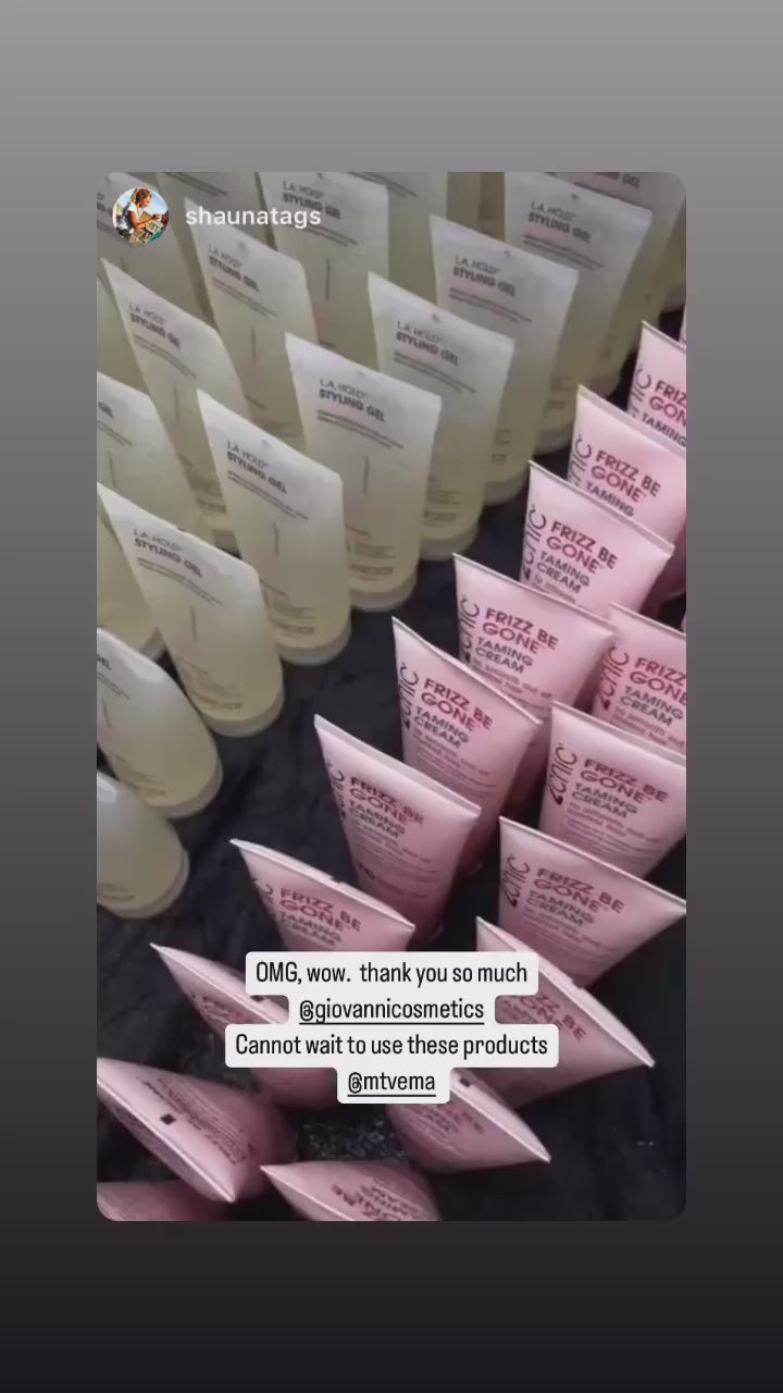 Table full of Giovanni Products backstage at the MTV EMAS
