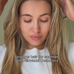 Model showing her hair products with Giovanni's Biotin & Collagen collection. Beautiful Blonde hair.