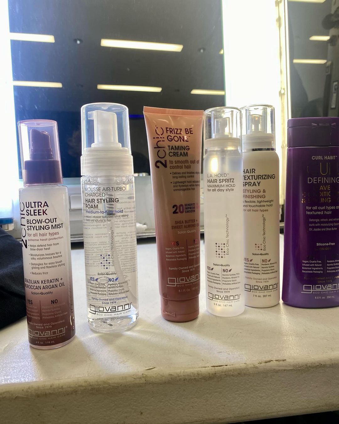 Giovanni products backstage at the Tony's